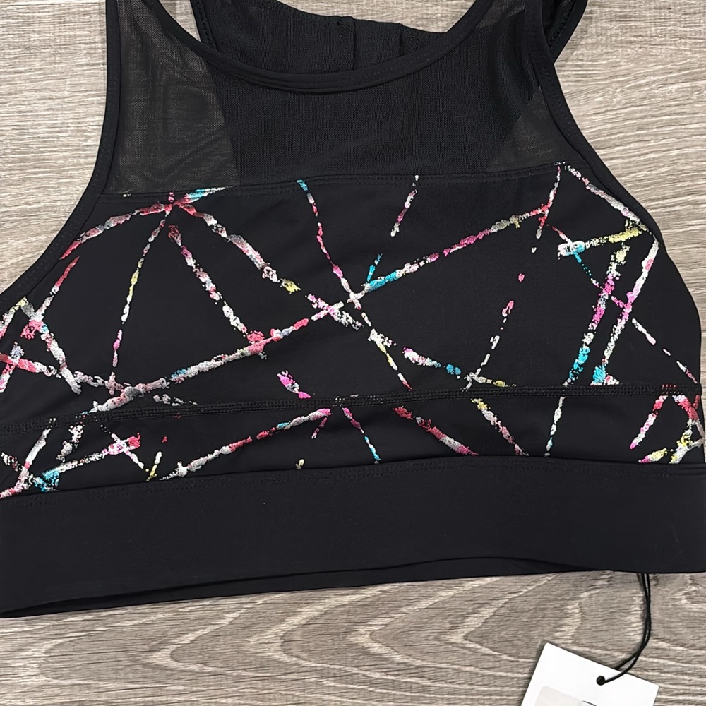 Women's Black Geometric Sports Bra